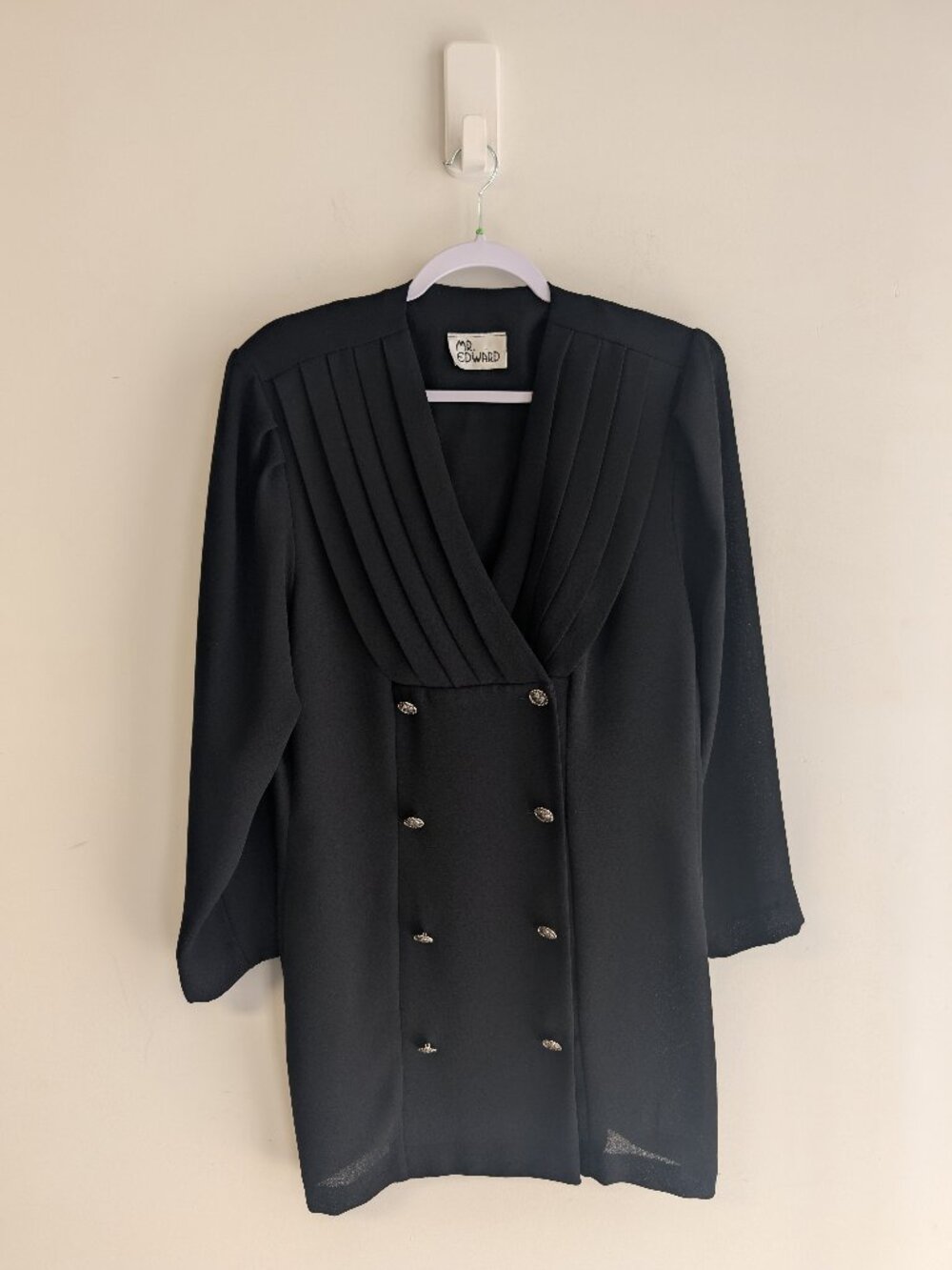 Vintage pleated collar long dress blazer